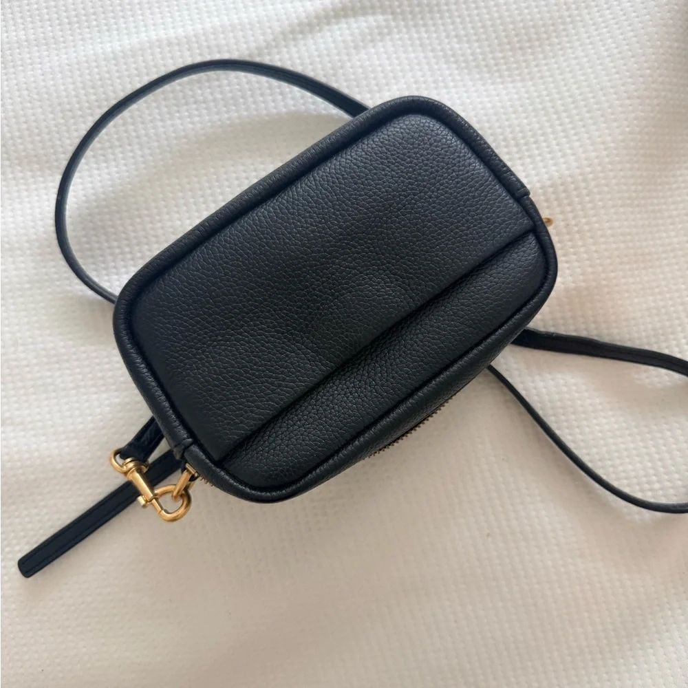 Tory Burch Black Pebbled Leather Crossbody Camera Bag